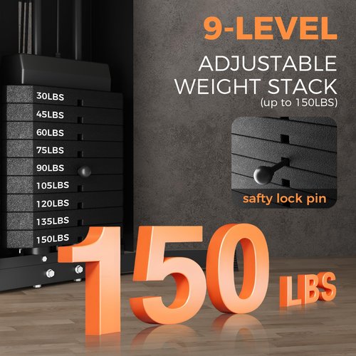 Multifunctional Home Gym Equipment, Workout Station with 150LBS Weight Stack, Full Body Workout Equipment with Pulley System, All in One Workout Machine with Leg Press