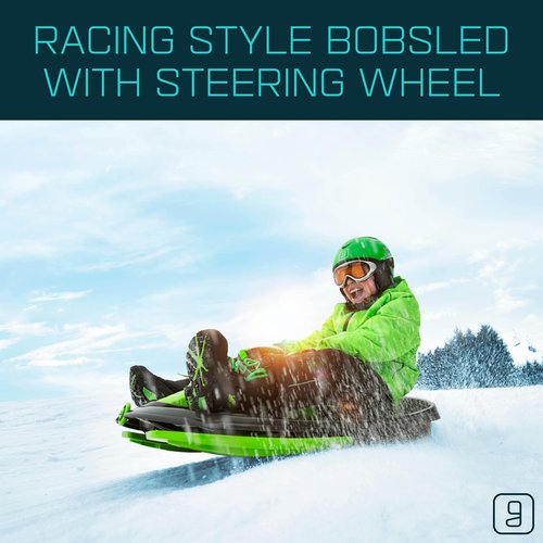 Gizmo Riders Stratos - 1-Person Racing Style Bobsled with Steering Wheel, Corrosion Free Plastic with Snap Together Assembly, Holds 250lbs, Ages 3 and Up (Mystic Green)