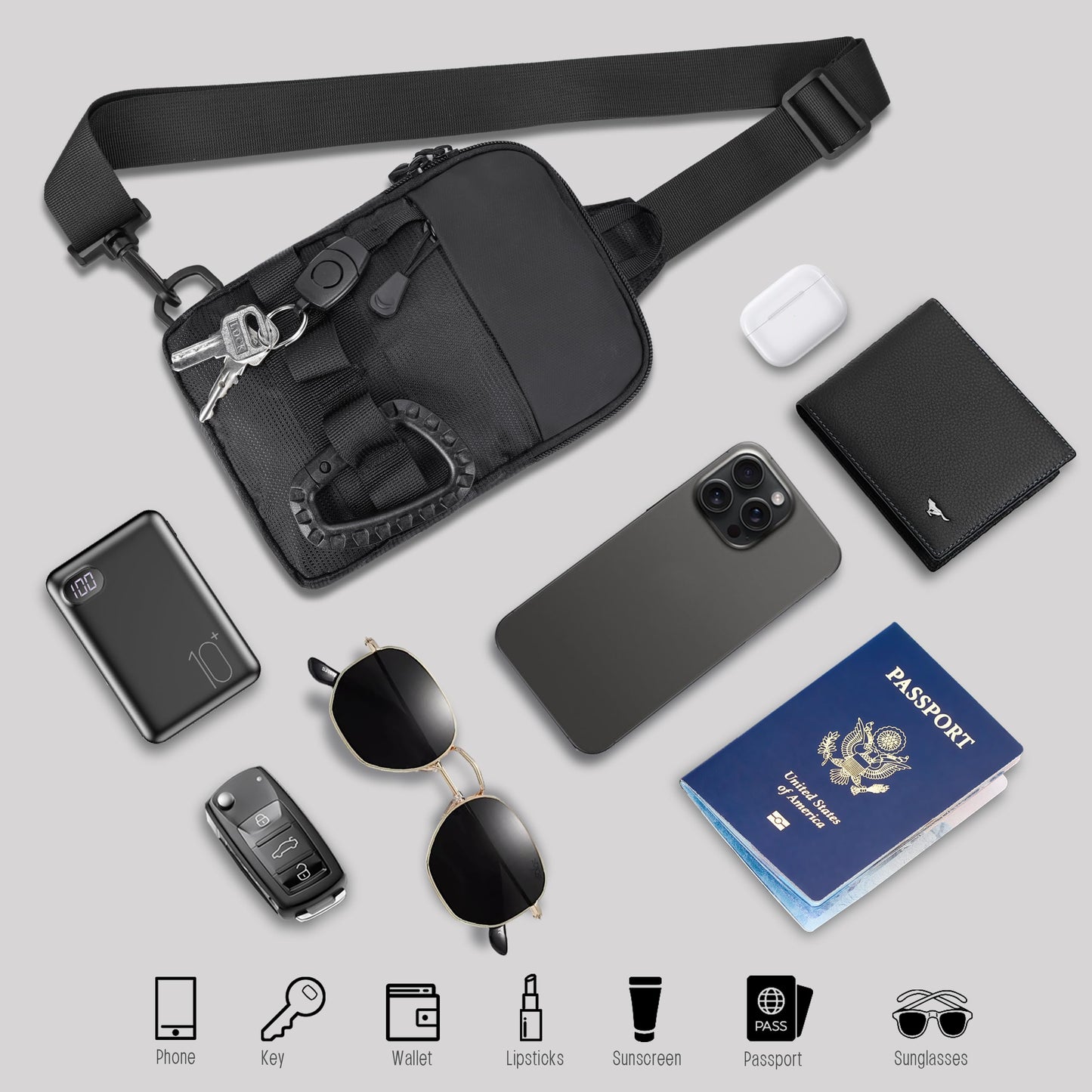 DEYACE Mini Mens Sling Bag with Premium YKK Zippers, Lightweight Small Crossbody Chest Purse Bag for Hiking Travel Work Daily Use
