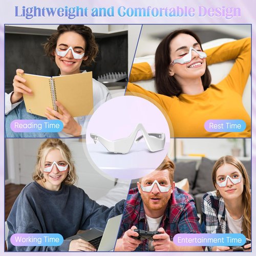Under-Eye Light Therapy Device, Beauty Device with Eye Massage for Relieve Eye Bags, Eye Fatigue, Dark Circles, with Gel and Glasses Strap (White) 1