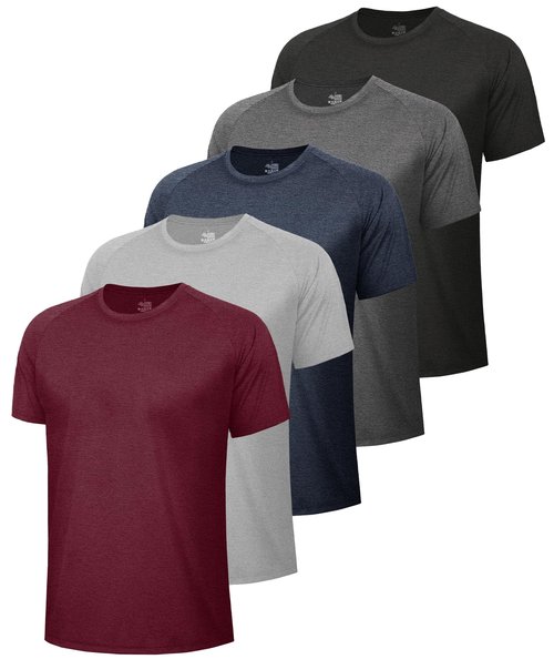 5 Pack Workout Shirts for Men-Quick Dry Black Gym Moisture Wicking Short Sleeve T-Shirts for Running Athletic Casual