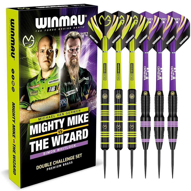 Darts Set - 22g Twin Barrel Golf Style with Flights, Shafts & Wallet – Dual Grip, MVG vs Wizard