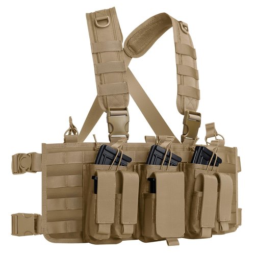 TACNEX Chest Rig with Removable Mag Pouches Customizable MOLLE Panel Modular Gear Carrier Harness (Brown)