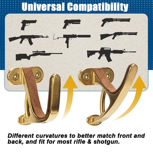 KIMIWISE Gun Rack Wall Mount with Felt Wall Horizontal Metal Heavy Duty Gun Hooks for Rifles and Shotguns Storage Security, 1 Pair(Gold)