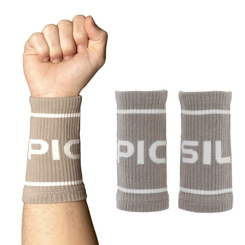 PICSIL Cotton Wrist Sweatbands, Absorbent and Stretchable Wrist Bands for Working Out, Wrist Sweat Bands for Fitness and Tennis, Anti Chafing Wristbands for Men and Women, 1 Pair (Tan)