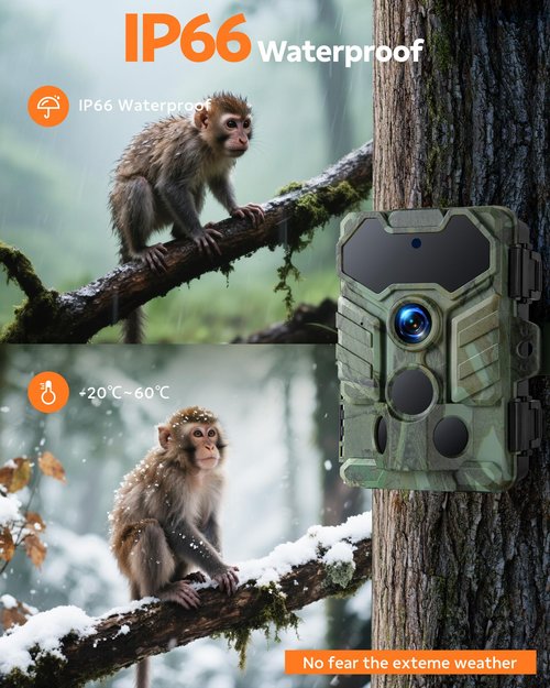 VOOPEAK Trail Camera WiFi, 32MP 1080P Game Camera with 0.1s Trigger Speed - Low Glow IR Night Vision, 130° Wide-Angle, IP66 Waterproof Trail Cam Includes 32GB TF Card Ideal for Wildlife Monitoring