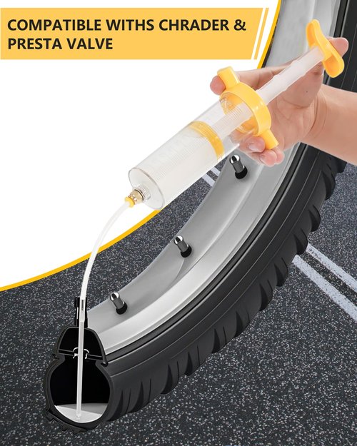 CHUMXINY Tubeless Sealant Injector,120 ML Tire Sealant Injector with Push-in Metal Connector for Presta Schrader Valve