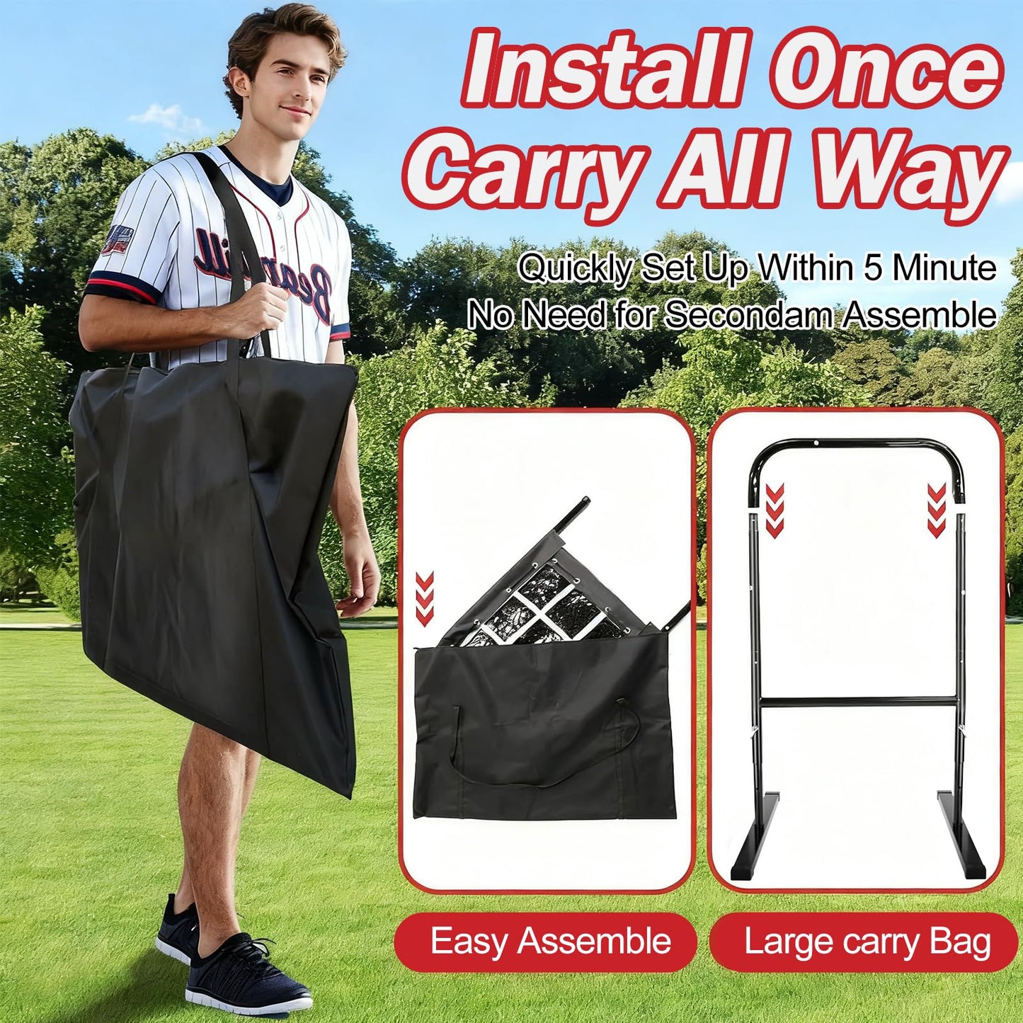 MONOJOY Baseball Pitching Net: 9-Hole Pitching Net with Strike Zone Adjustable Softball Pitching Nets Includes Carry Bag for Indoor | Outdoor Use, Practice of Pitching, Batting, and Throwing Drills