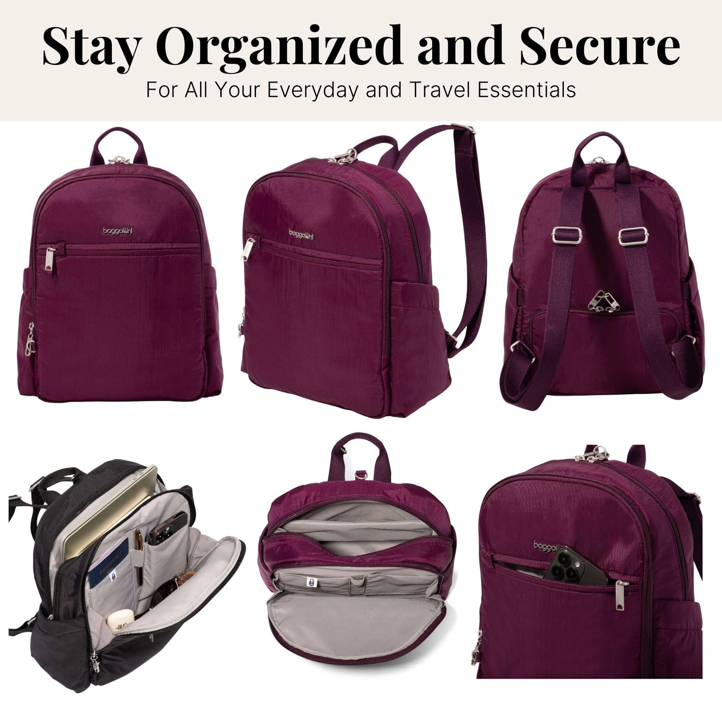 Securtex Anti-Theft Getaway Backpack - 9.4"x13"x5" Travel Safe Bag w/Locking Zippers, Slash-Resistant, RFID