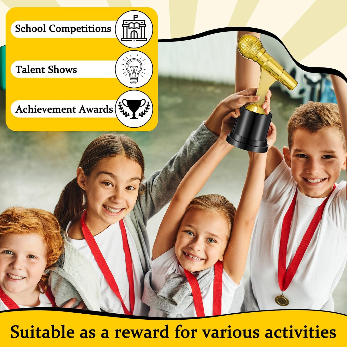 Tondiamo Small Trophy Celebrate The Top Award 6 Inch Tall Plastic MVP Funny Game Small Trophy and Awards for Employees Boss Custom Competition Gifts(Microphone)