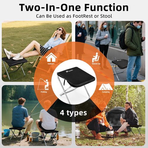 Howillto Camping Stool, 16in Tall Portable Folding Stool with Carry Bag, Upgraded Ultralight Chair with Roomy Seat for Adults, Holds 280lbs, Ideal for Hiking, Fishing, Outdoor Use, Black
