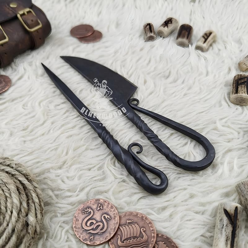 Hand Forged Viking Cutlery Set with Leather Pouch - Black Variation