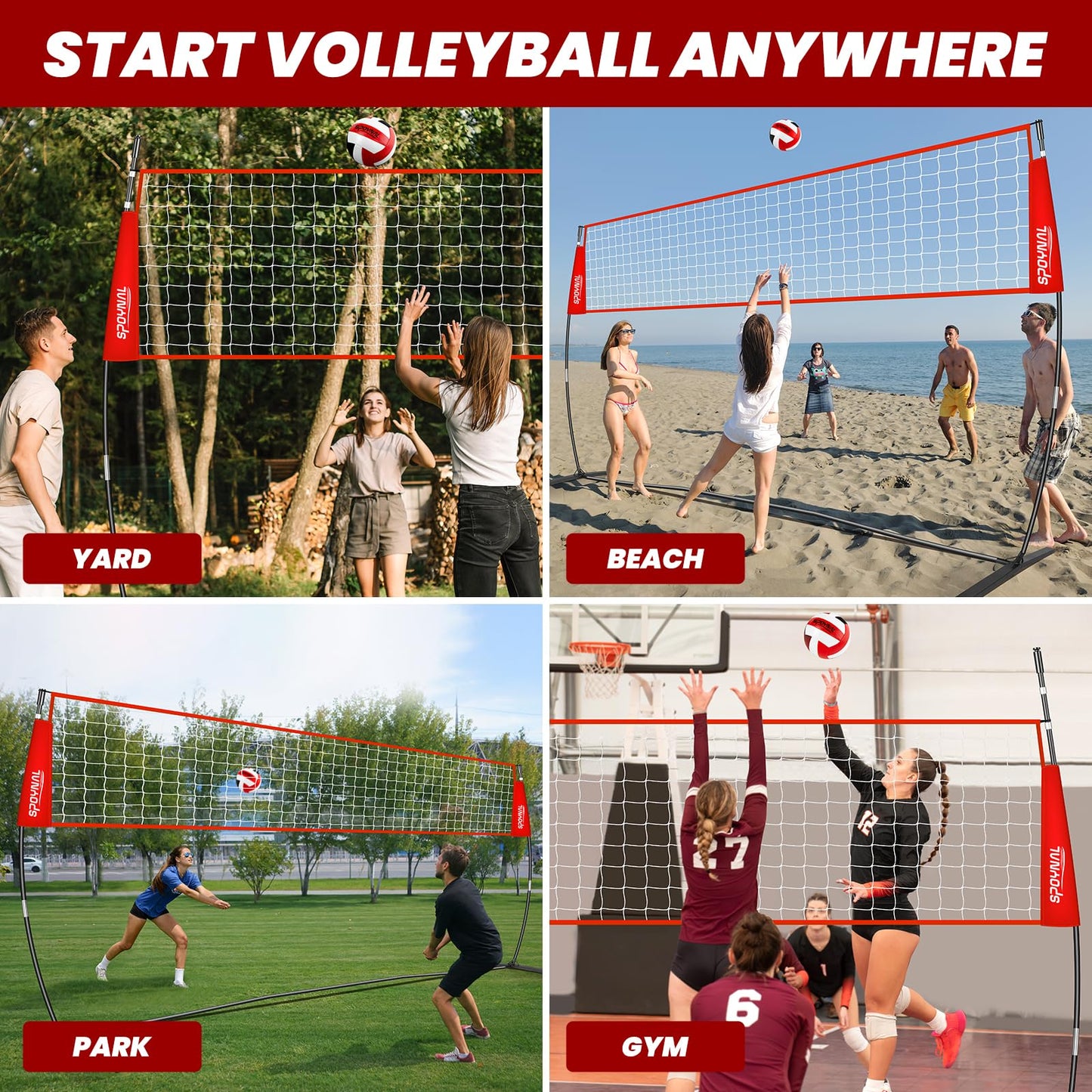 12FT/20FT Portable Volleyball Net System for Backyard - Adjustable Height Freestanding Training Equipment, Outdoor Indoor Practice Set with Carry Bag & PU Ball
