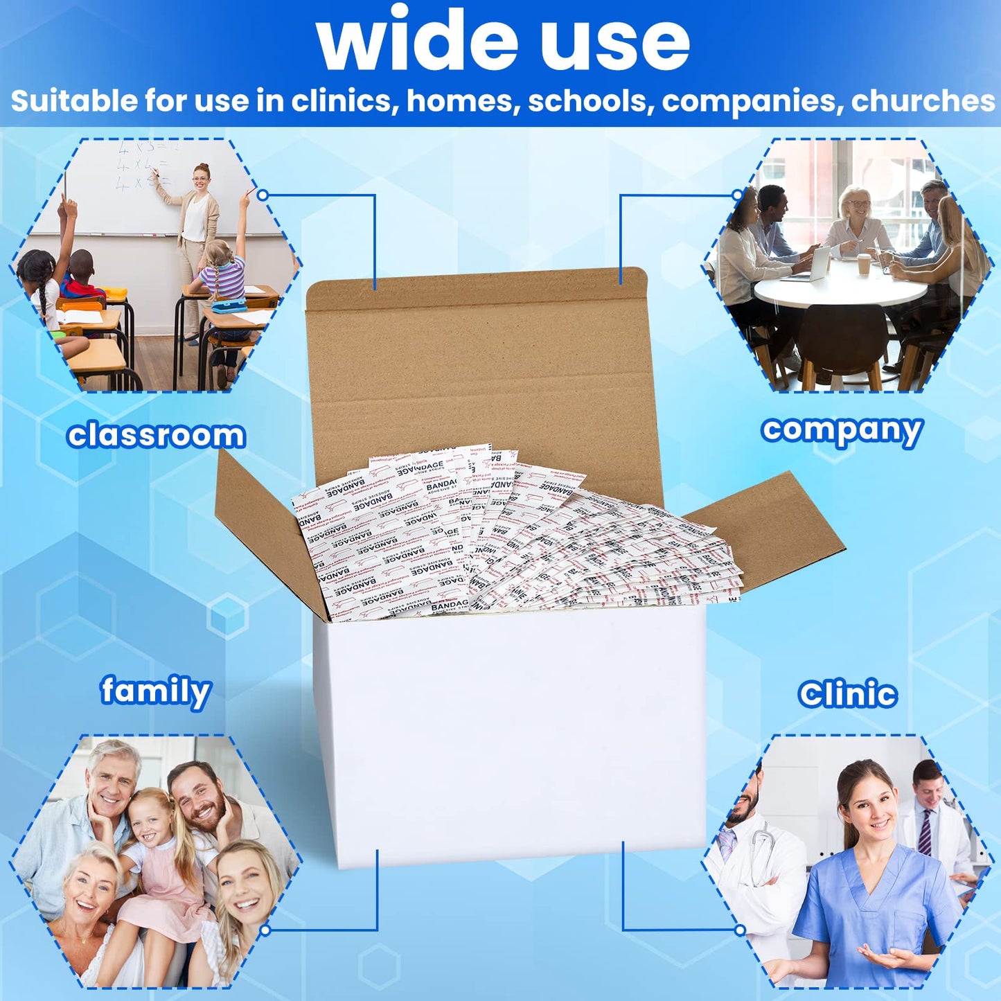 Lounsweer 1000 Pcs Fabric Adhesive Bandages Variety Pack Bulk Assorted Sizes Flexible Breathable Patch Fabric Bandages for Family First Aid Skin Wrap Finger Wound, Natural