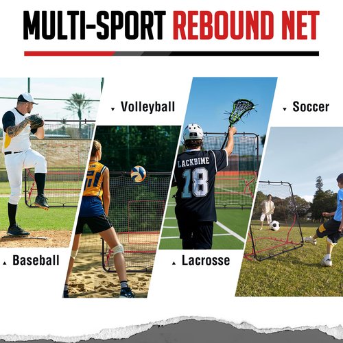 ZEALFEEL Baseball Rebounder Net, 5 Adjustable Angles 4x4.5FT Pitch Back Baseball Softball Volleyball Rebounder with 2 Strike Zones, UV Resistant, Pitchback Trainer for Ground, Line Drive & Fly Balls