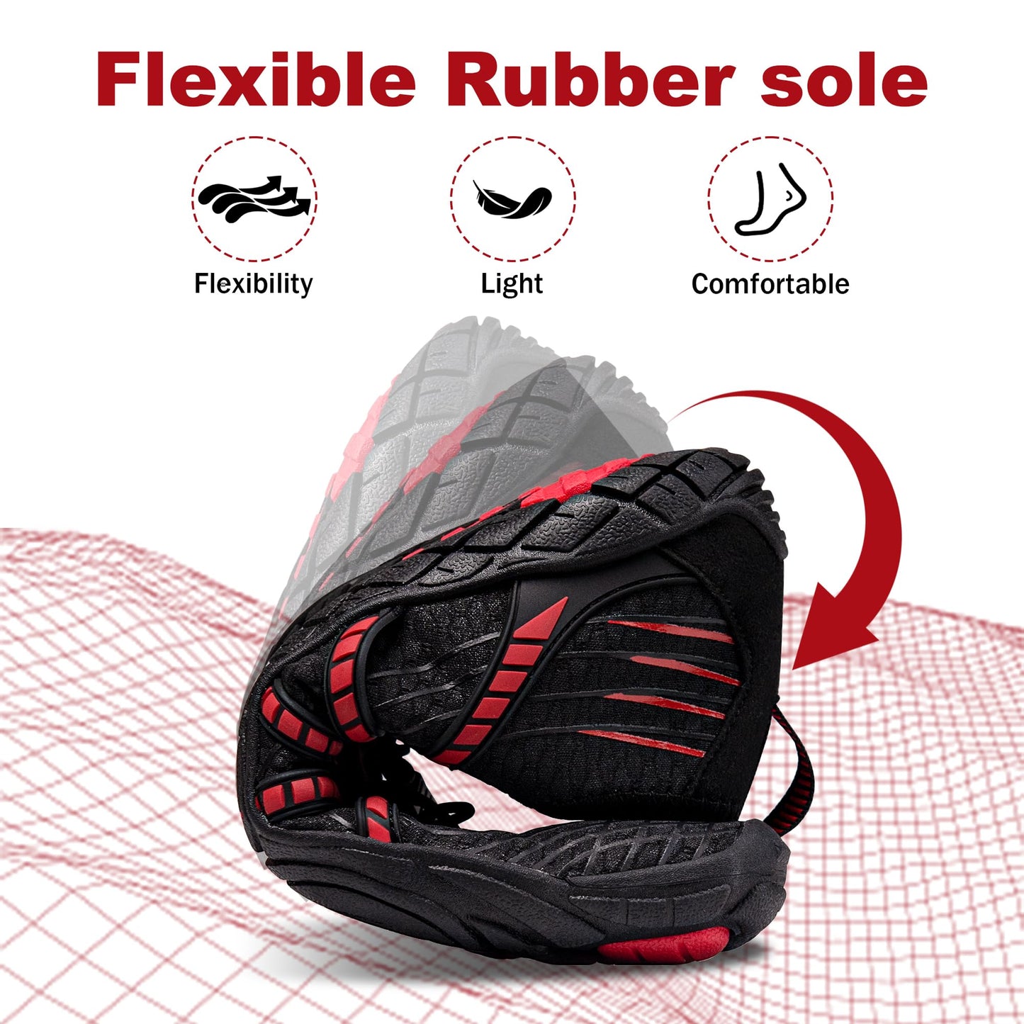 Water Shoes for Women Men, Quick Dry Barefoot for Workout, Hiking, Walking, Yoga, and Water Sports, Lightweight, Non-Slip, Athletic River Shoes for Outdoor Sports and Exercise Black/Red