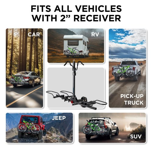 POLESTAR Bike Rack Hitch with Lock, 200 lbs Hitch Mount 2-Bike Rack, Foldable Platform Mount for E-Bike, Up to 5" Fat Tire Bicycle and Standard, fits Car Trucks SUVs RVs Camper Trailer, 2" Receiver