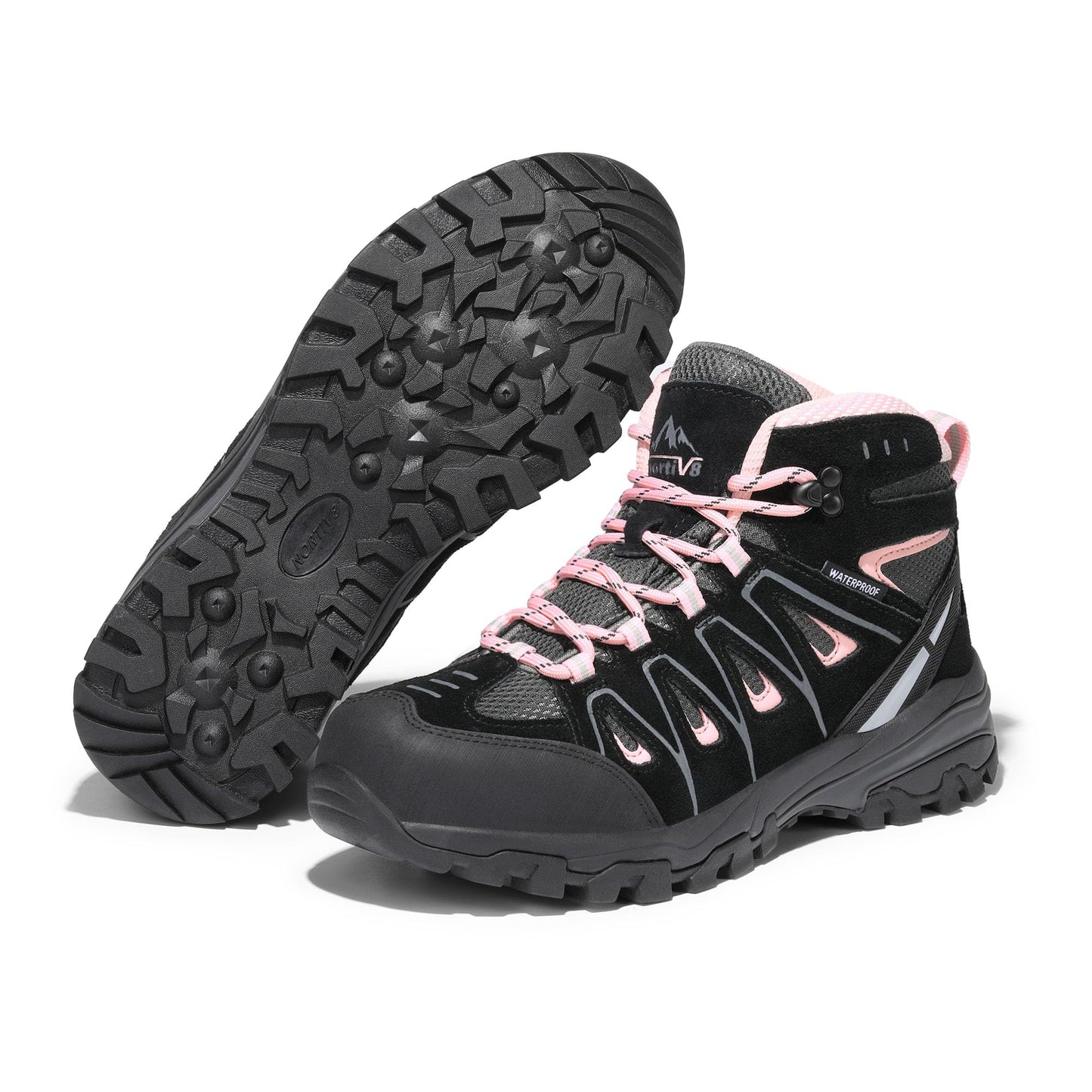 NORTIV 8 Women's Waterproof Hiking Boots Outdoor Trekking Camping Trail Hiking Boot Seeker,Size 5,Black/Pink,SNHB211W