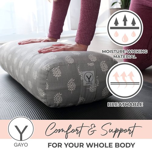 GAYO Yoga Bolster for Restorative Yoga- Made with 100% Cotton, Yoga Pillow Set Includes Extra Washable Cover and Carry Bag, 25 X 10.5 X 6.5 in