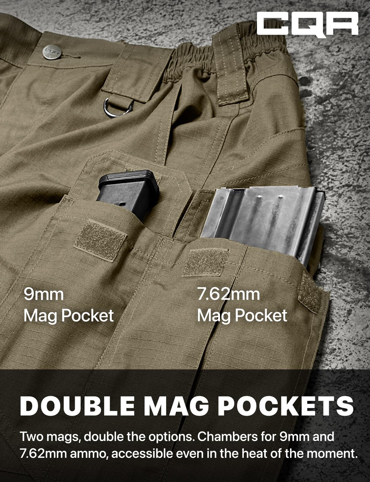 CQR Men's Tactical Pants, Water Resistant Ripstop Cargo Pants, Lightweight EDC Work Hiking Pants, Outdoor Apparel, Raider Mag Pocket Soil Green, 42W x 30L