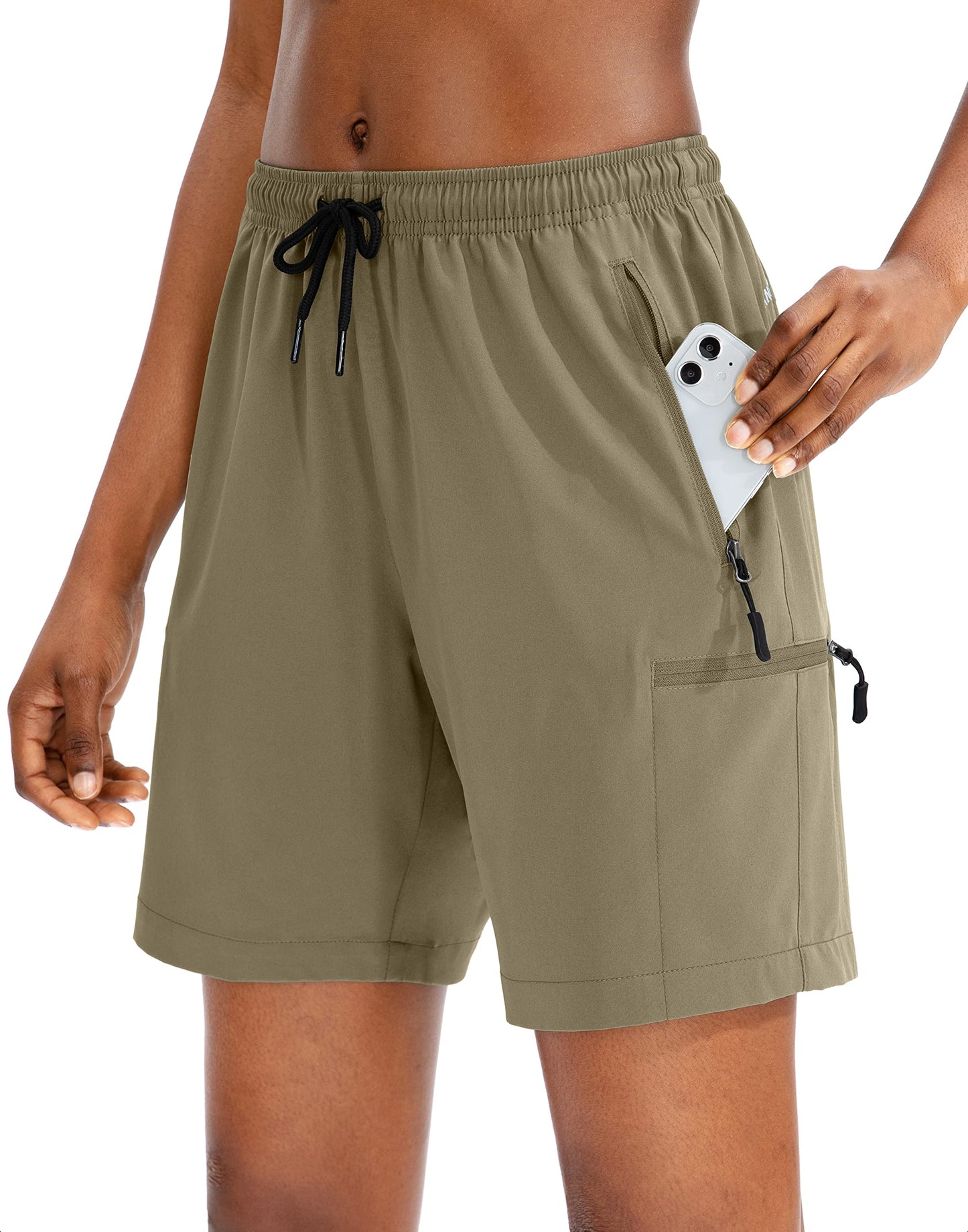 SANTINY Women's 5''/ 7''/9'' Hiking Cargo Shorts Quick Dry Lightweight Summer Shorts for Women Athletic Golf Zipper Pockets(Dusty Blue_L)