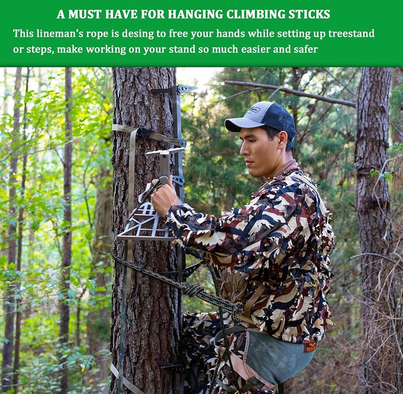 Lineman's Hunting Rope Safety Lifeline 9 ft Tree Stand Gear, Brown/Black+1