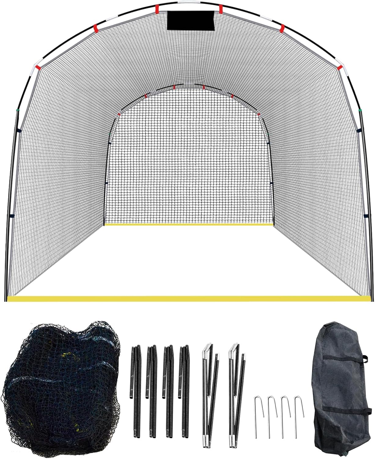 13×10×8FT Baseball Softball Batting Cage, Black Portable Batting Cages for Backyard Outdoor Pitching Practice Net，Baseball Batting Practice Net, Indoor Training Cage with Ground Frame