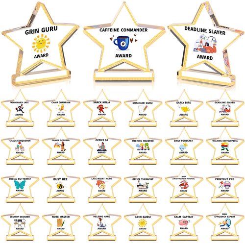 Cinnvoice 25 Pcs Funny Appreciation Awards Gifts Bulk Clear Acrylic Thank You Trophies Reward Plaque Motivational Small Employee Appreciation Gifts for Team Office Coworker Recognition(Star)