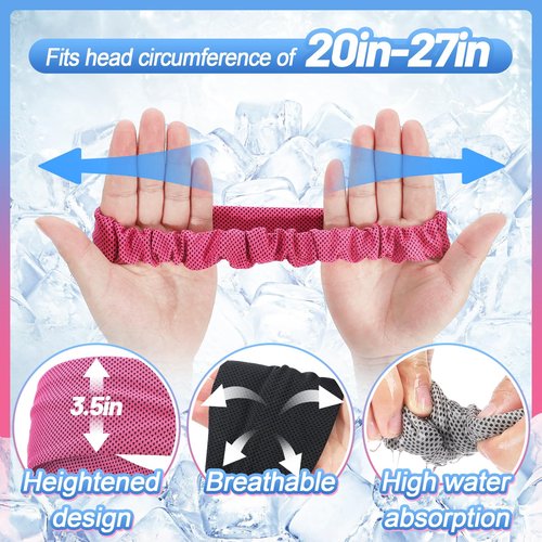 Cooling Headbands for Men Women - 4Pcs Highly Elastic Quick Chilly Workout Sweat Band, Comfortable Moisture Wicking Hairband for Summer Outdoor Running Cycling Work (Black Gray Sky Blue Rose Red)