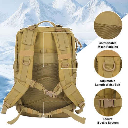 Oraynn 50L Large Military Tactical Backpack Molle Army Assault Pack for Travel Camping Hiking Fishing Backpack for men (khaki)