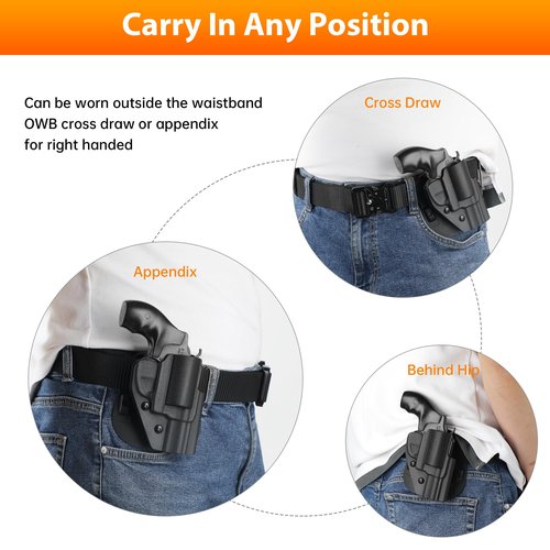 Cavebear OWB Paddle Holster - Fits 442 642 637 etc.Most Types of S&W J Frame Revolver,Adj.Cant & Retention,Fast Draw,Outside Waistband Carry- Right Hand