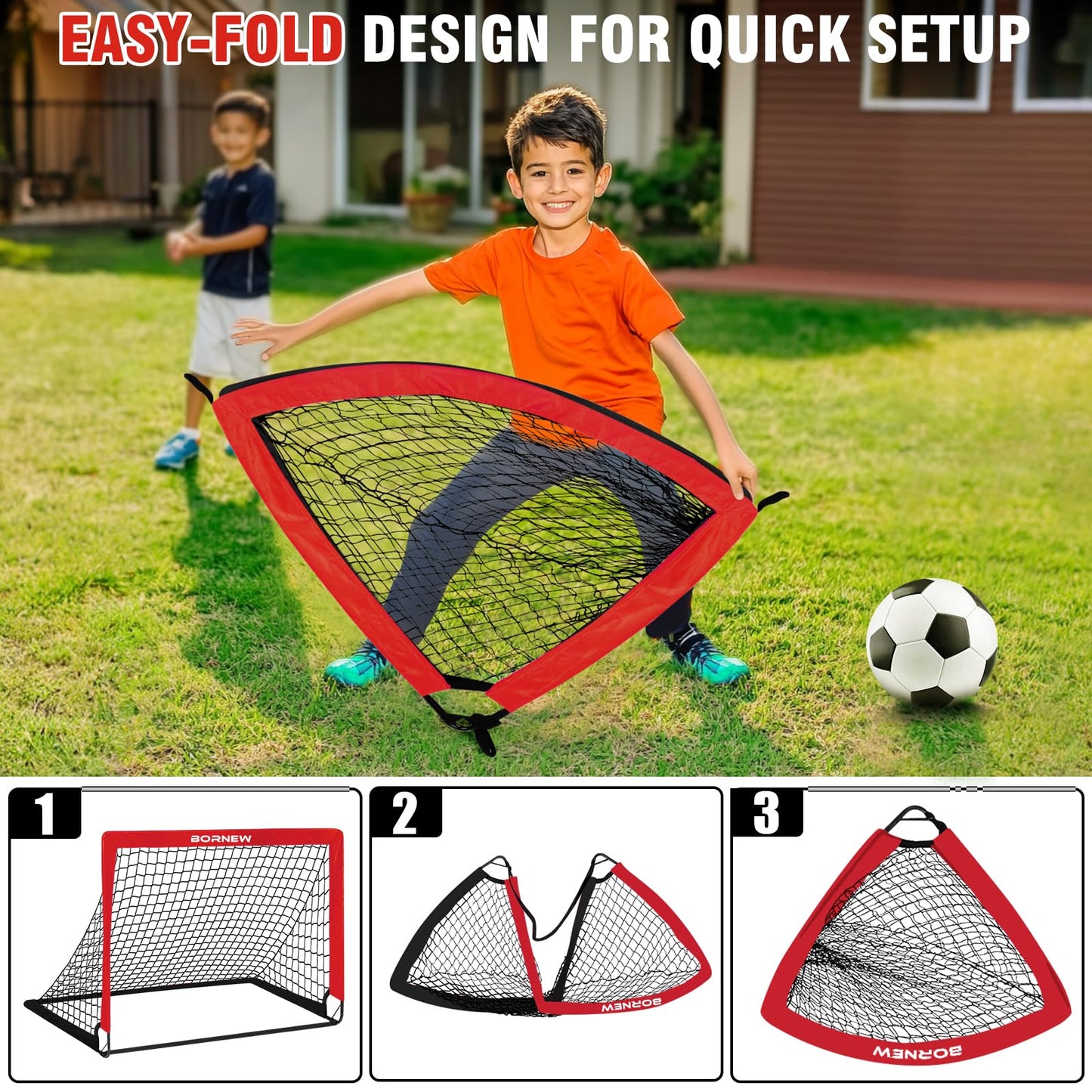 Kids Soccer Goal for Backyard Set - 2 Set of 6X4 FT Toddler Soccer Nets Pop Up Portable Soccer Set for Kids and Youth Game and Training Goals Ages 3-16 Gift