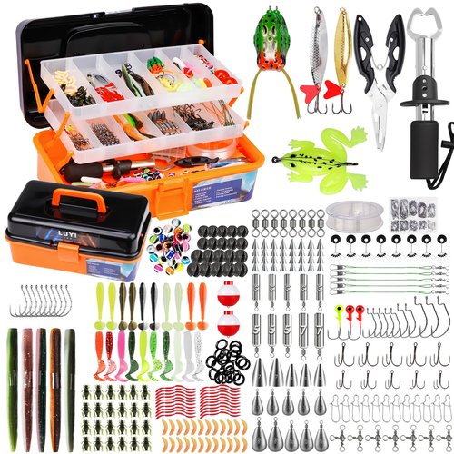 Large 3 Layers Tackle Box with Fishing Tackle Included, 423 Pcs Fishing Lures Kit Crankbaits Fishing Hooks Spoon Worm Tackle Fishing Bait Accessories for Bass Trout Freshwater Saltwater