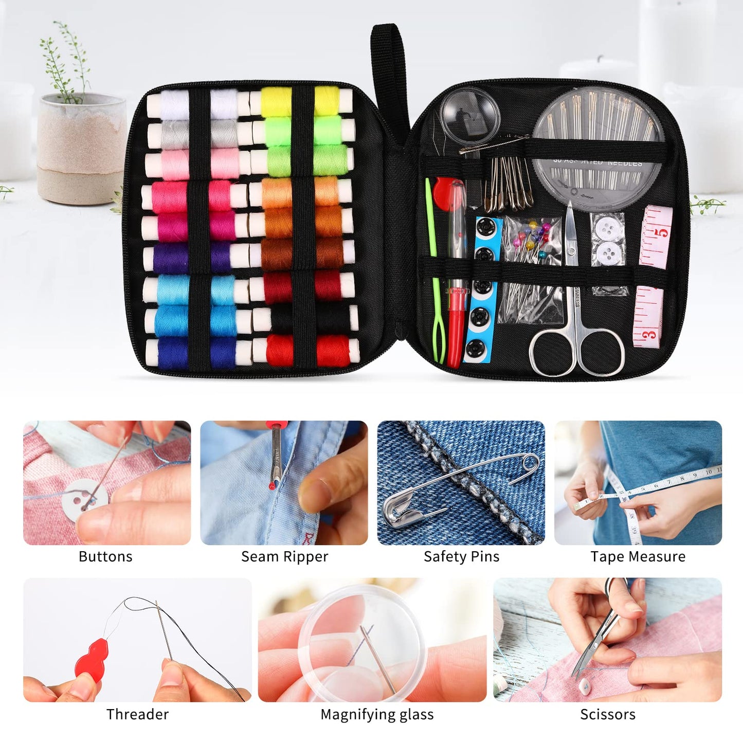 Sewing Kit Basic,Marcoon Needle and Thread Kit with Sewing Supplies and Accessories for Adults,Beginner,Home,Travel,Emergency Including Scissors,Measure Tape,Needle Threader and More