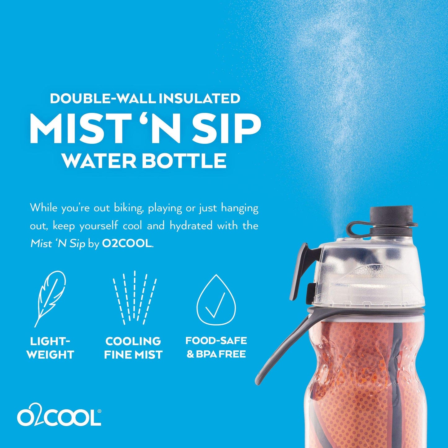 O2COOL Mist 'N Sip Misting Water Bottle 2-in-1 Mist And Sip Function With No Leak Pull Top Spout Reusable Sports Water Bottle - 20 oz (Basketball)