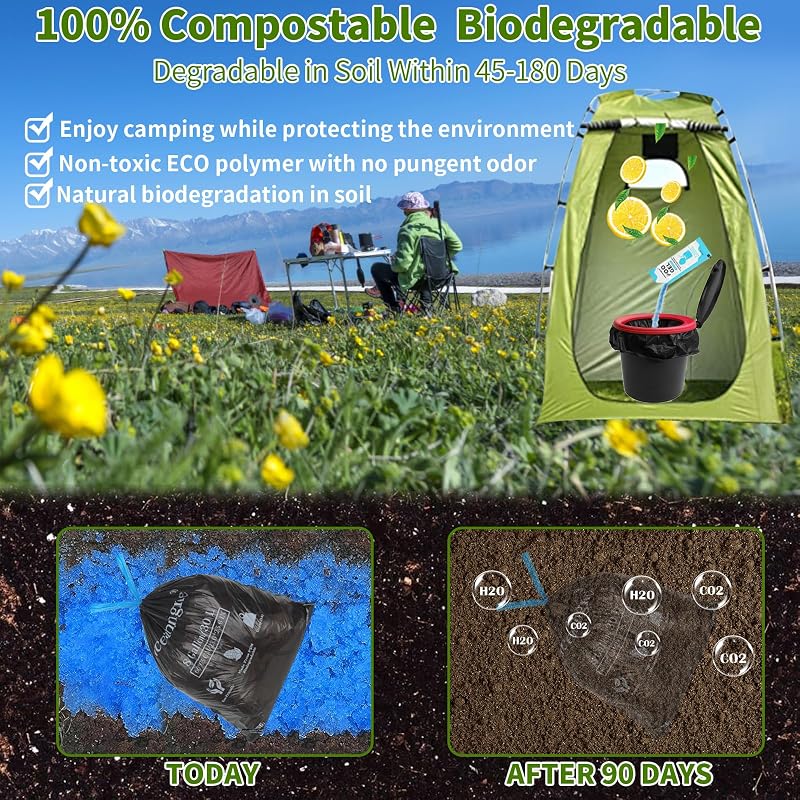 8 Gallon Portable Toilet Bags with Poo Gel Set - 20 Bags & 20 Gel Packs, Compostable, Camping & Outdoor