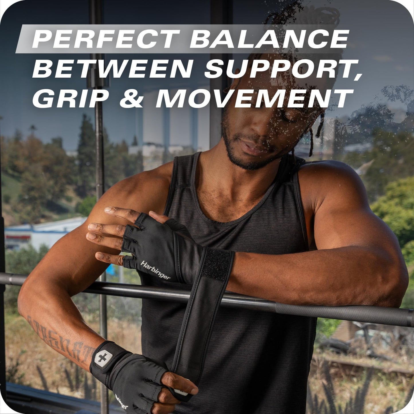 Harbinger Pro Wristwrap Gloves 3.0 - Enhanced Grip, Superior Wrist Support, Breathable 4-Way Stretch Lycra, Durable Leather Palm, Half-Finger Design for Weightlifting, Gym, Black, Medium - Men's