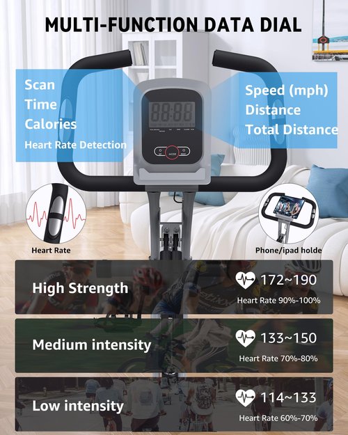 LINBOLUSA Indoor Exercise Bike for Seniors, 5 IN 1 Foldable Stationary Bike with 16-Level Magnetic Resistance and Tri-Position Ride, 330LBS Capacity, 6.6 LBS Flywheel, Upgrade Backrest for Home Workout 818 Gray