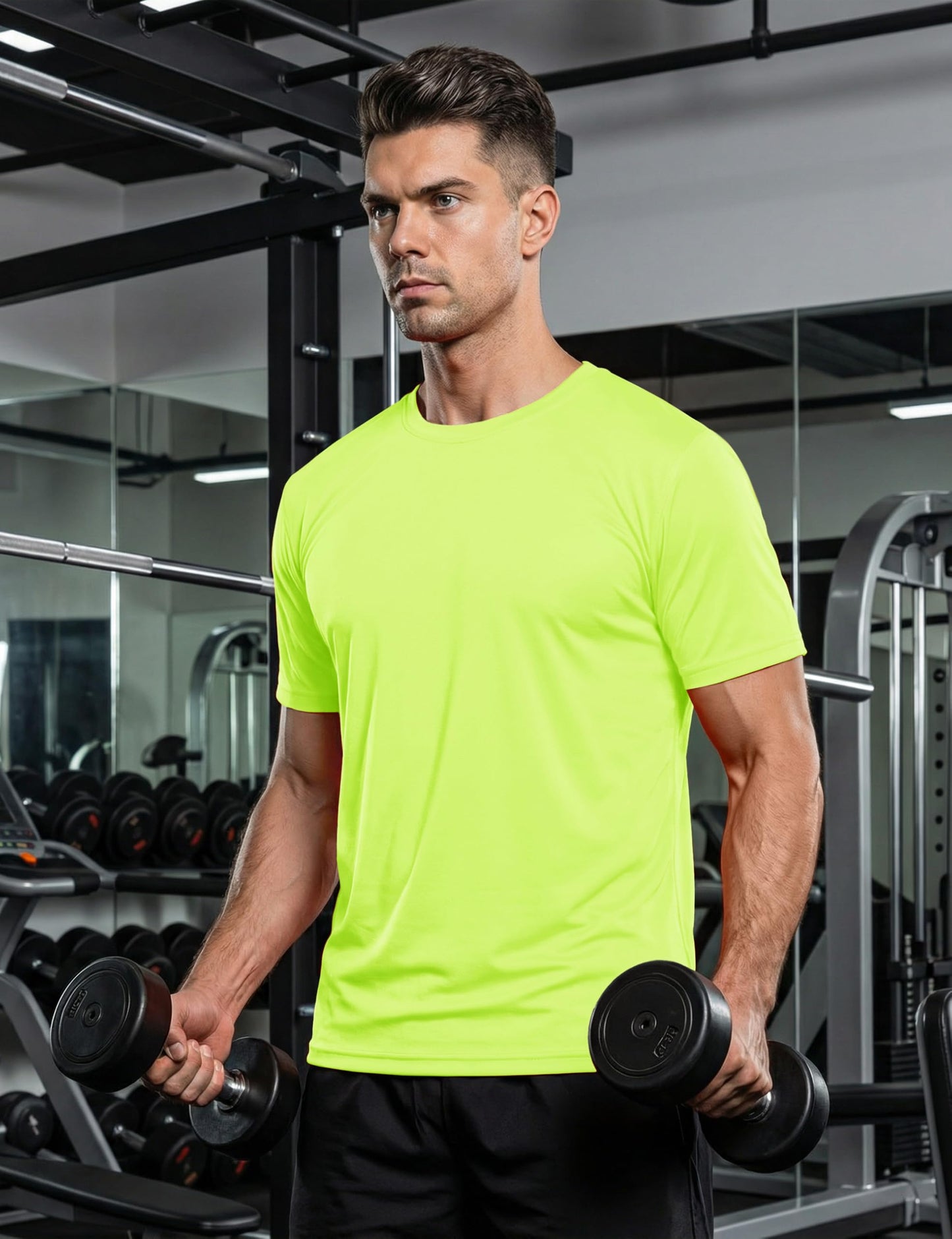 KEFITEVD Short Sleeve Fishing Shirts for Men UPF 50+ Sun Protection Shirts Swim UV Athletic Workout T-Shirts Breathable Shirts Fluorescent Green