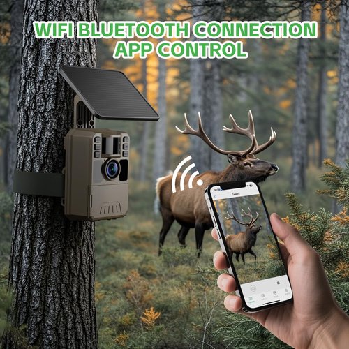bopopo Solar Trail Camera 4K WiFi, 64MP Game Camera with 0.1s Motion Activation, Night Vision, IP67 Waterproof, Built-in 5000mAh Battery & 64GB Card, UHD 30fps