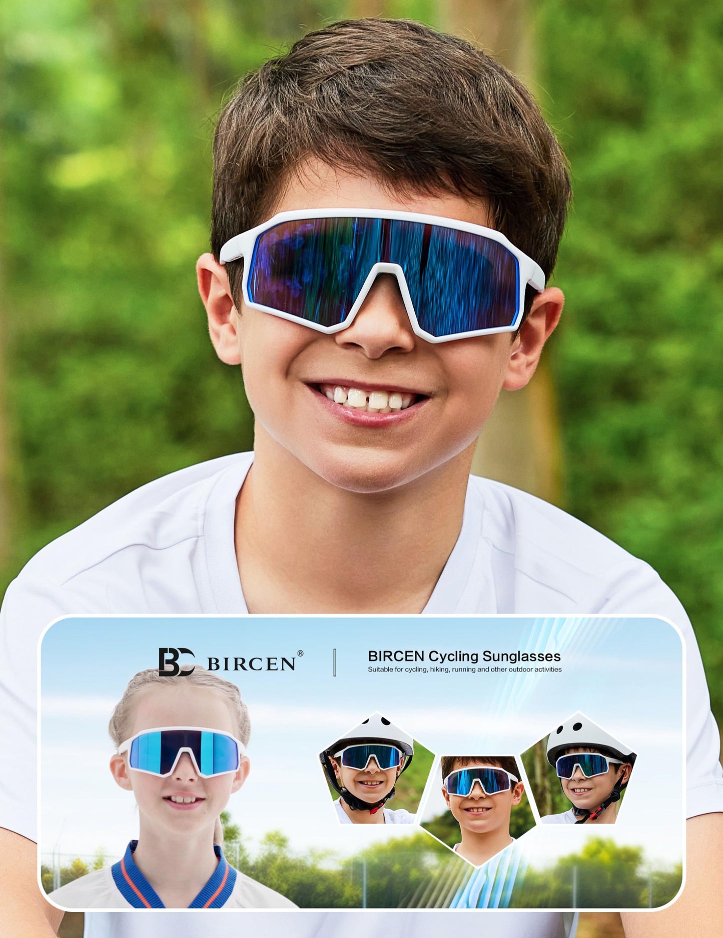 BIRCEN Kids Baseball Sunglasses for Youth - Boys Girls Polarized Sports Sun Glasses UV Protection for Cycling Age 5-12