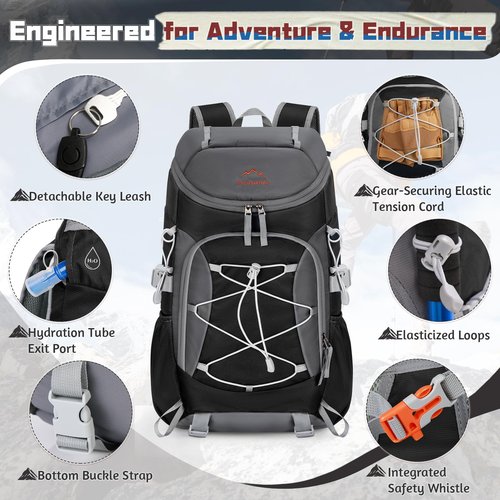 RAINSMORE Foldable Hiking Backpack for Women Men Packable Camping Backpack 40L Waterproof Hiking Daypack Bag Lightweight Collapsible Daypack for Travel Trekking Mountaineering Large Capacity Black
