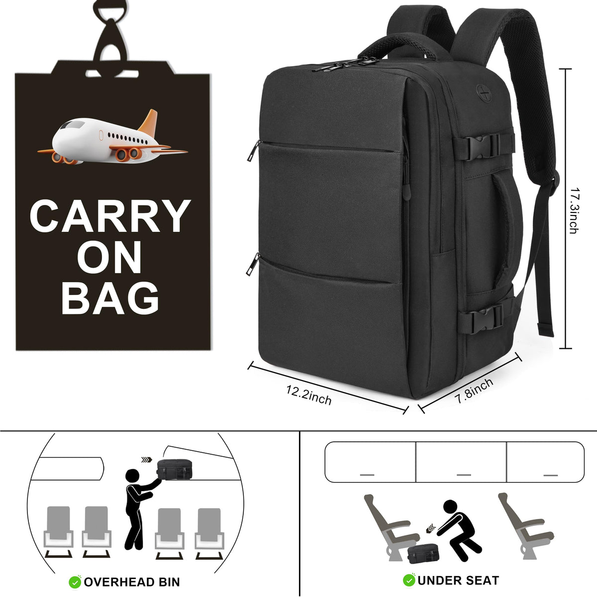 DEYACE Travel Backpack for Men Women, TSA Approved Carry On Backpack 17x13x8 Personal Item Size Airplane Approved Weekender Bag, Water Resistant Lightweight Laptop Daypack for Flight