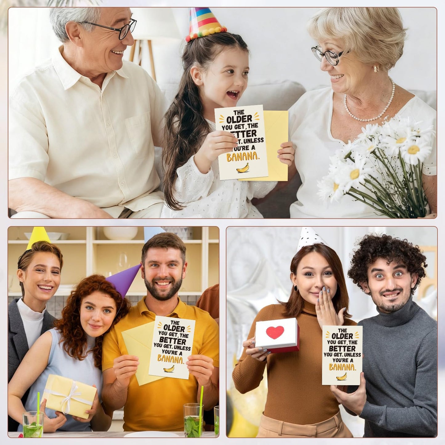 FLYAB Funny Birthday Cards - Recyclable Birthday Card with Envelope Banana Funny Bday Gift for Mom Dad Grandma Grandpa Friends (5.5x8 Inch)