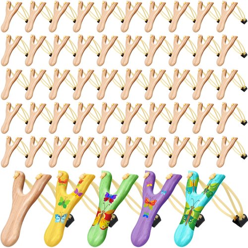 Shappy 24 Pcs Wooden Slingshot Toy Hunting with Rubber Band Wood Slingshots for Adults Shooting Catapult Game Outdoor Sports Camping Hiking (Brown)