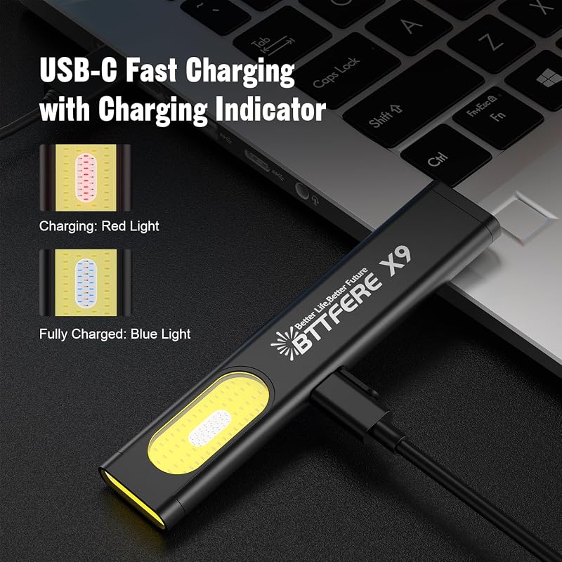 2 Pack Pocket Flashlight EDC Clip Light with Magnetic Base - 675 Lumen USB-C Rechargeable Slim Flat IPX4 - Black