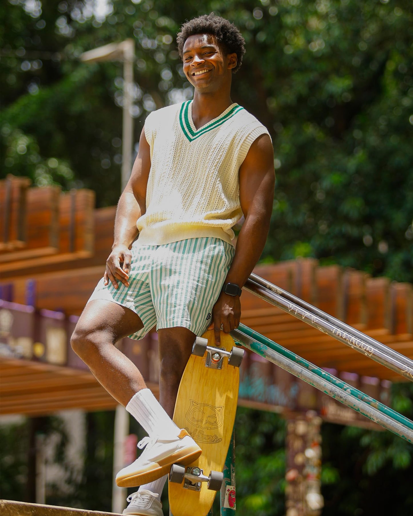 maamgic Mens Casual 5.5"/7" Seersucker Shorts with Compression Liner, Green White Stripe Summer Beach Vacation Shorts