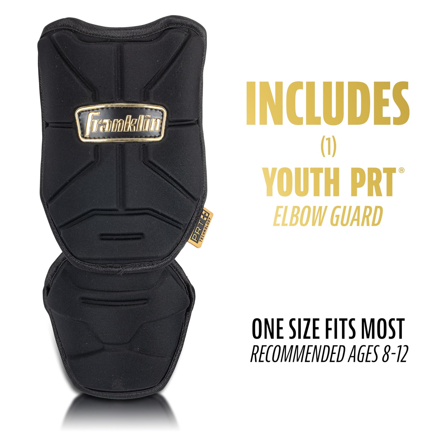 Franklin Sports Baseball Elbow Guard - PRT Series Youth Baseball + Softball Shield for Batting - Protective Elbow + Forearm Pad - Right + Left Hand Hitters - Black/Gold - One Size - Youth