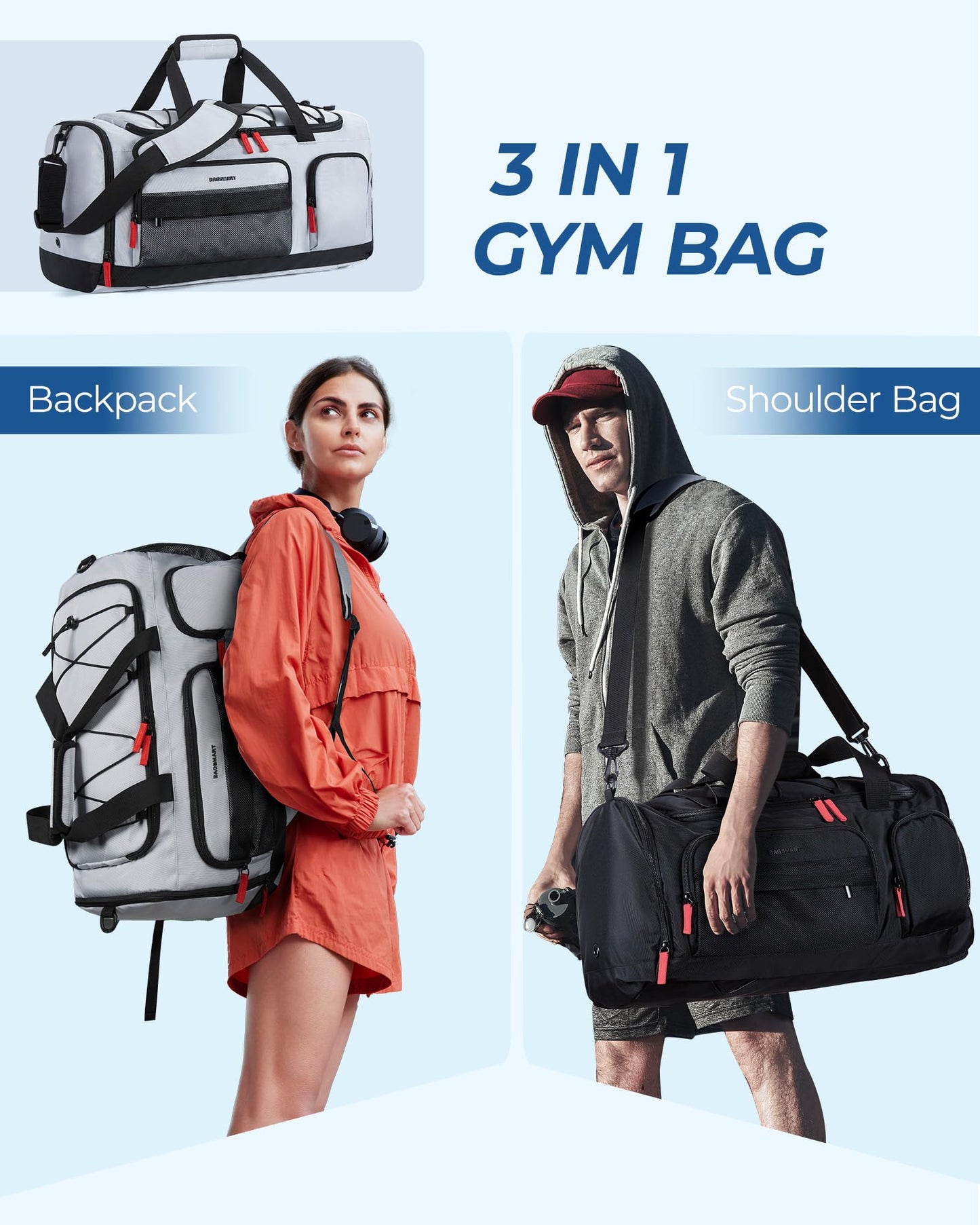BAGSMART Gym Bag for Men, Athletic Sports Backpack Travel Hiking Duffel