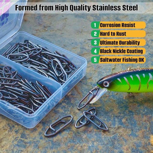 TOKUTSURI Fishing Quick Change Clips Topwater Speed Clips Crankbaits Quick Snaps Fishing Speed Power Clip Stainless Saltwater Freshwater 100pcs Black Set A
